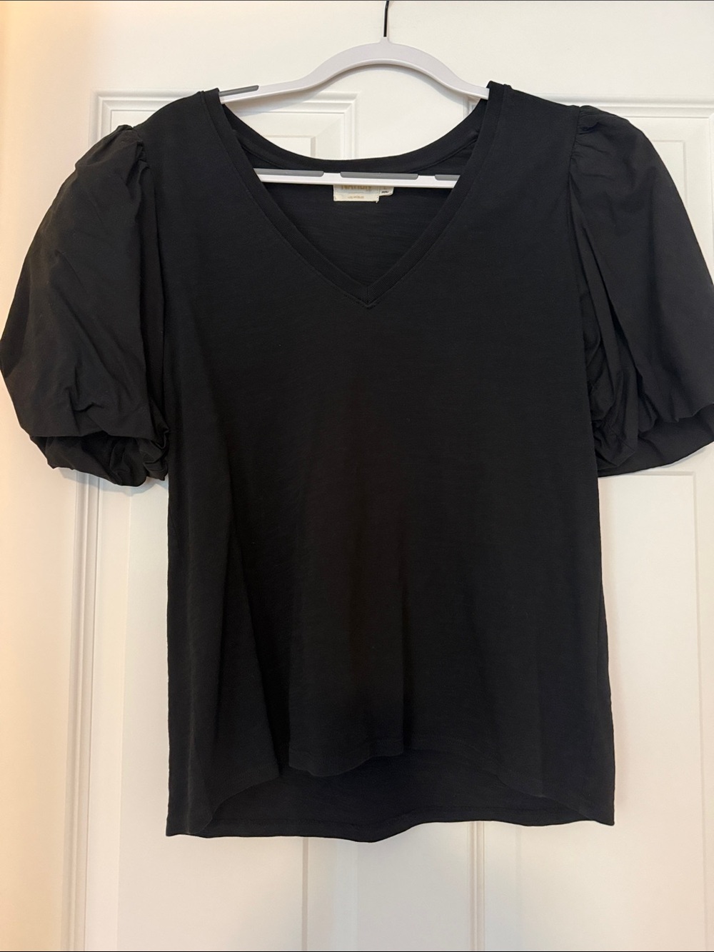 Nation LTD Black V-Neck Puff Sleeve Tee